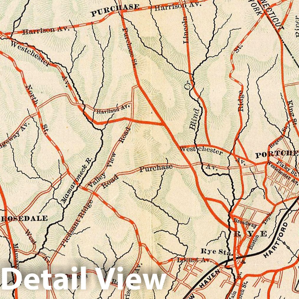 Historic Map : Larchmont-Kensico Sta.-Hartsdale-Greenwich., 1902, Vintage Wall Decor