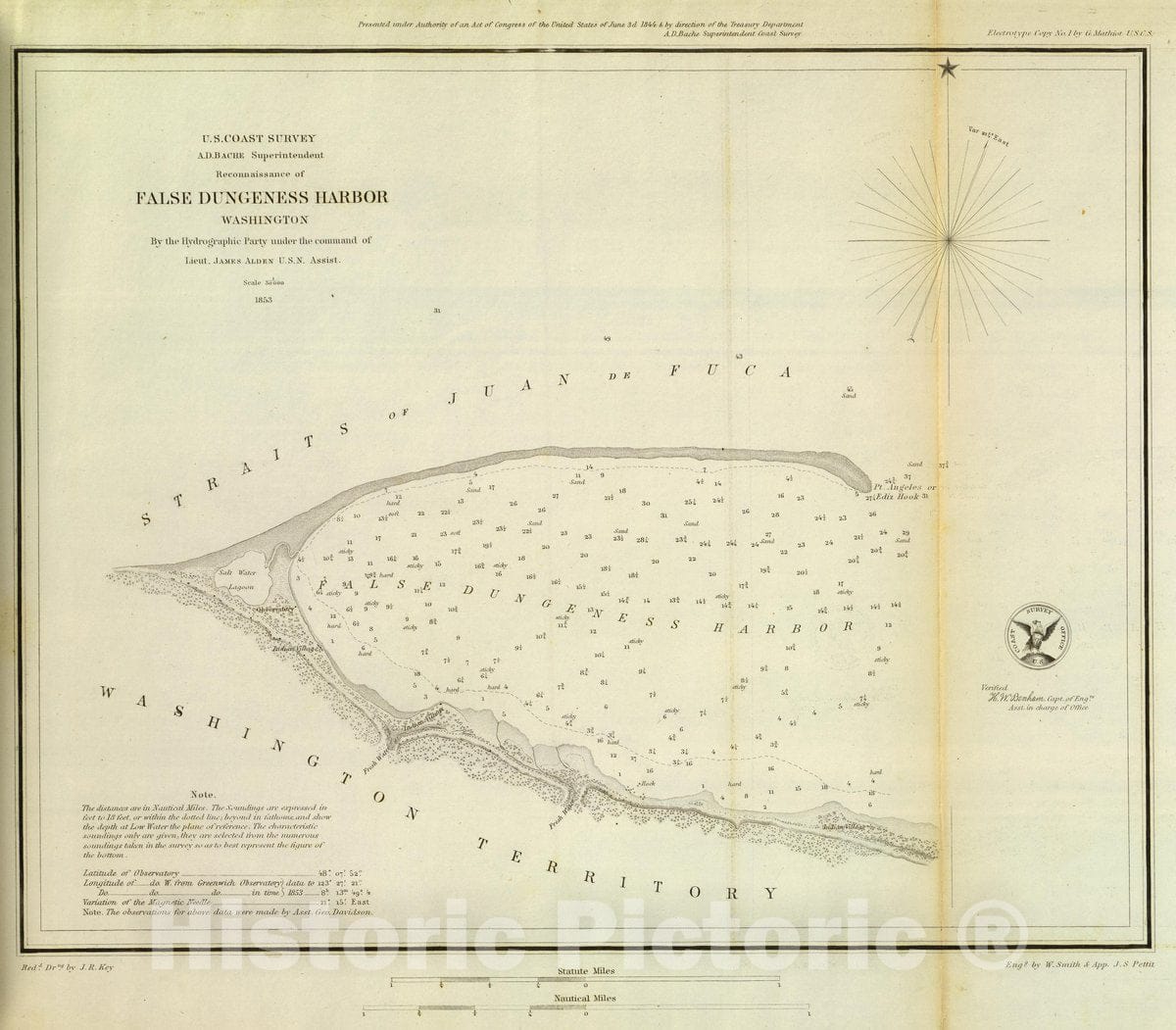 Historic Map : False Dungeness Harbor, Wash, 1853 Chart - Vintage Wall Art