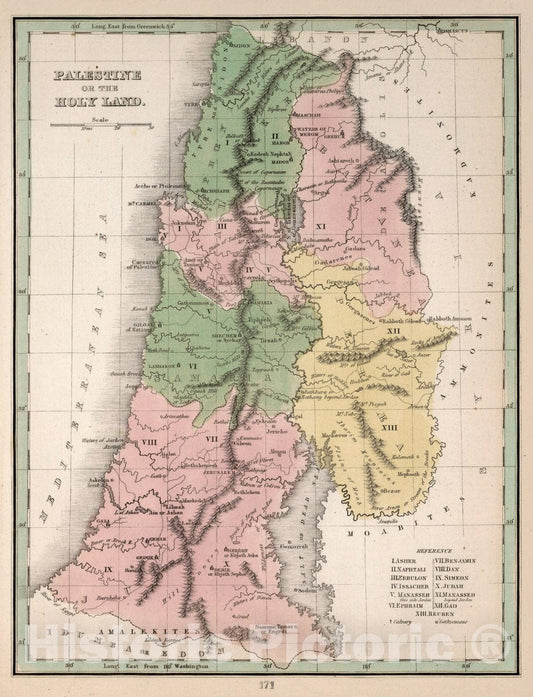 Historic Map : Palestine or The Holy Land, 1838 Atlas - Vintage Wall Art