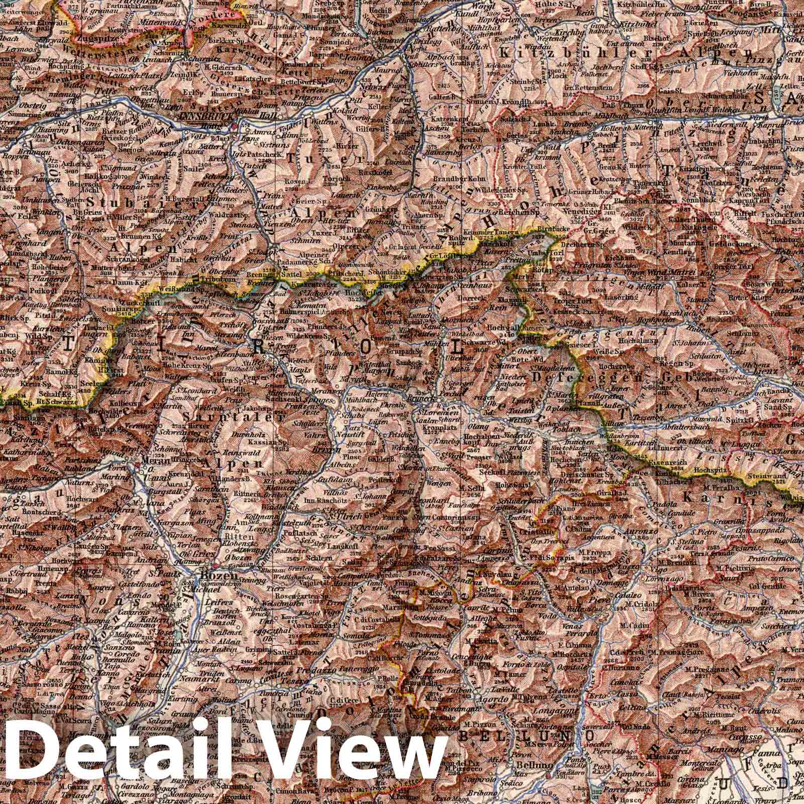 Tyrolean Alps, 1925 - Historical Map Print from Stieler's Atlas
