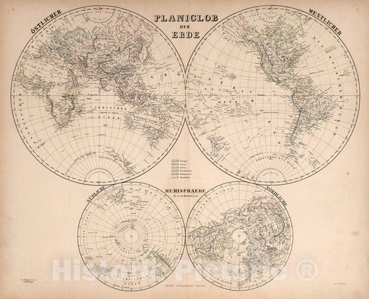 Historic Wall Map : Planiglob der Erde. Nordliche Hemisphaere bis zu den Wendekreisen, 1861 Atlas - Vintage Wall Art