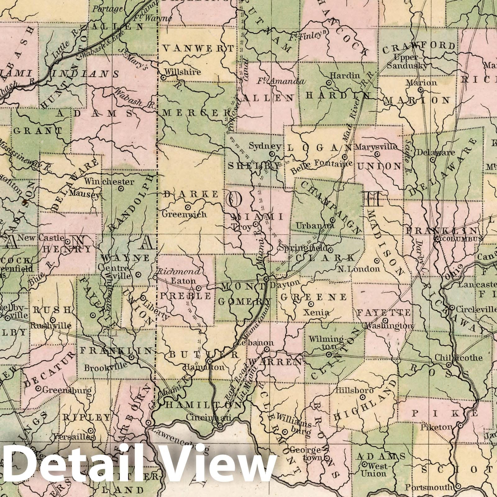 Indiana and Ohio - Railroad Map, 1838 - Historical Map Print