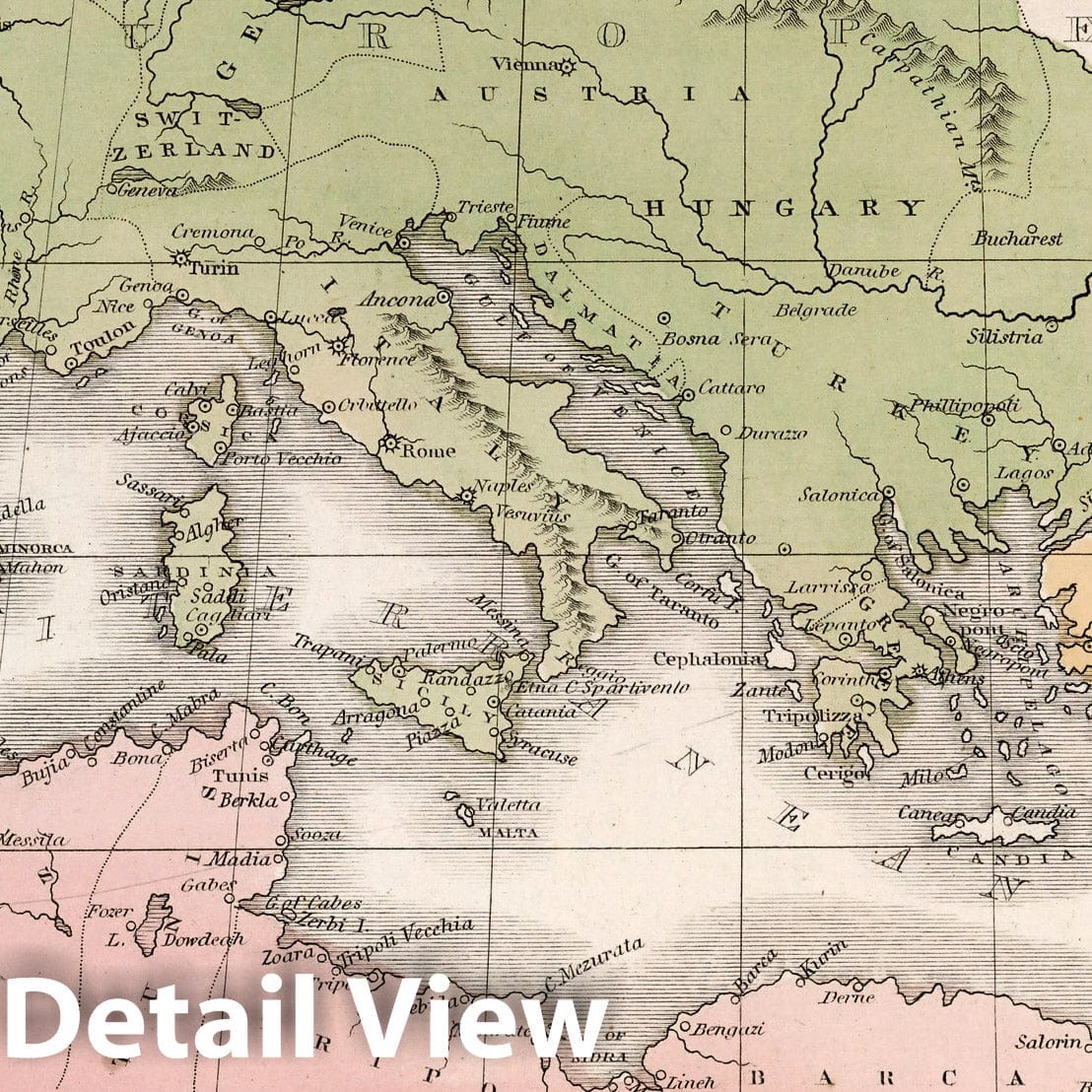 Mediterranean Sea - River Map, 1838 - Historical Map Print