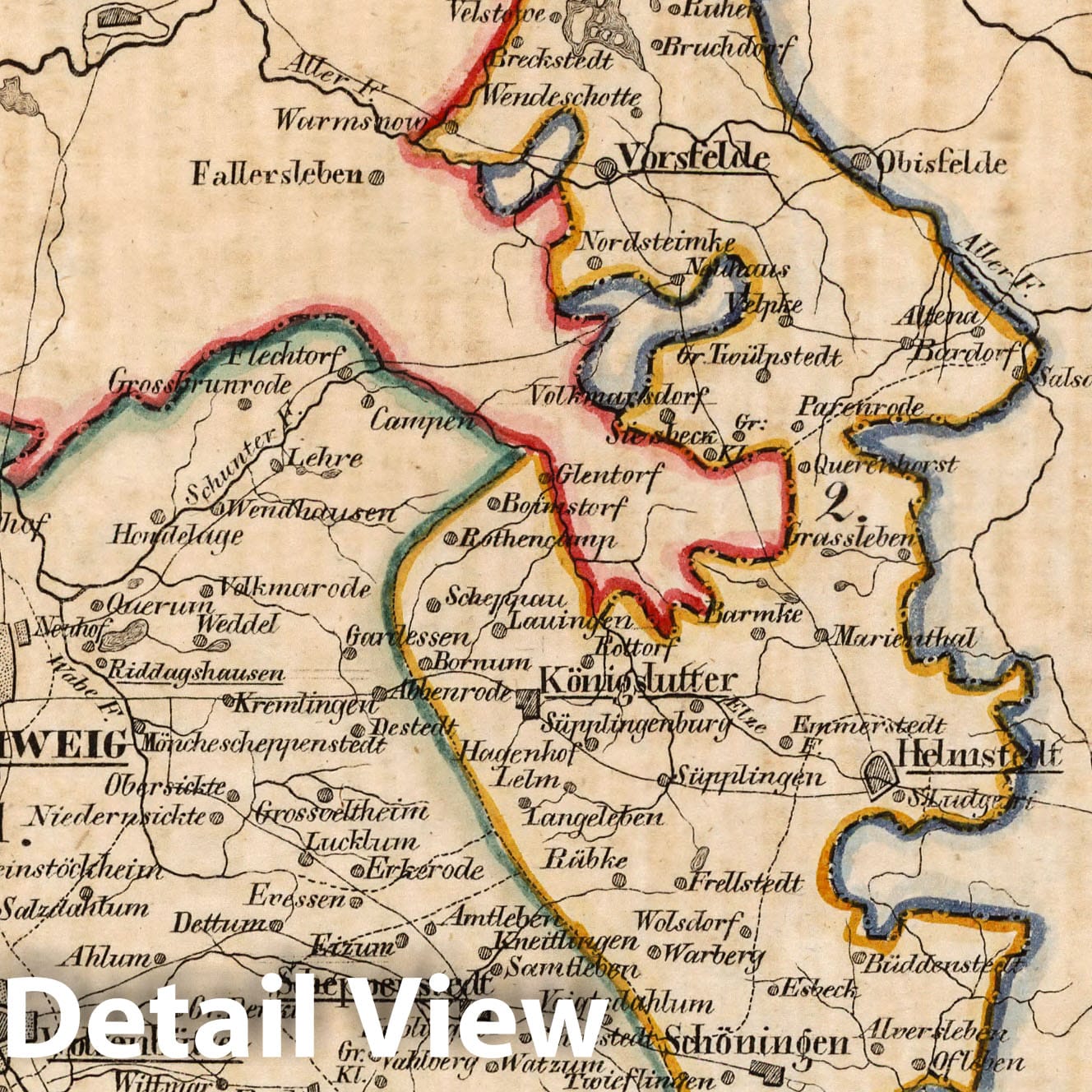 Brunswick: Wolfenbuttel and Schoningen, Germany 1825 Historical Map Print