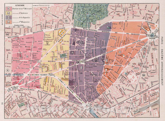 Historic Map : Paris , France, Paris - Onzieme Arrondissement, 1900 City Atlas , Vintage Wall Art