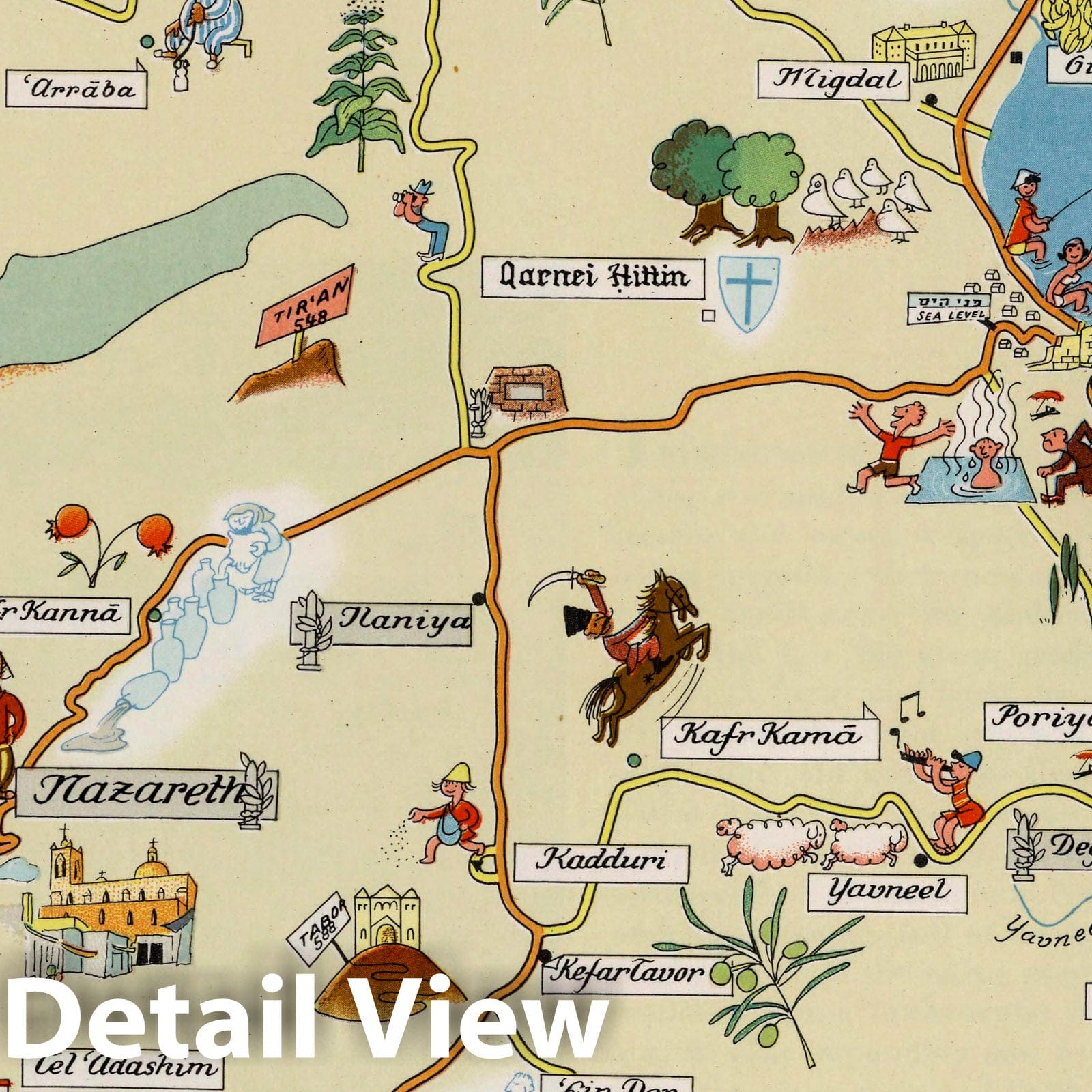 Kinneret, Israel - Pictorial Map, 1957 - Historical Map Print