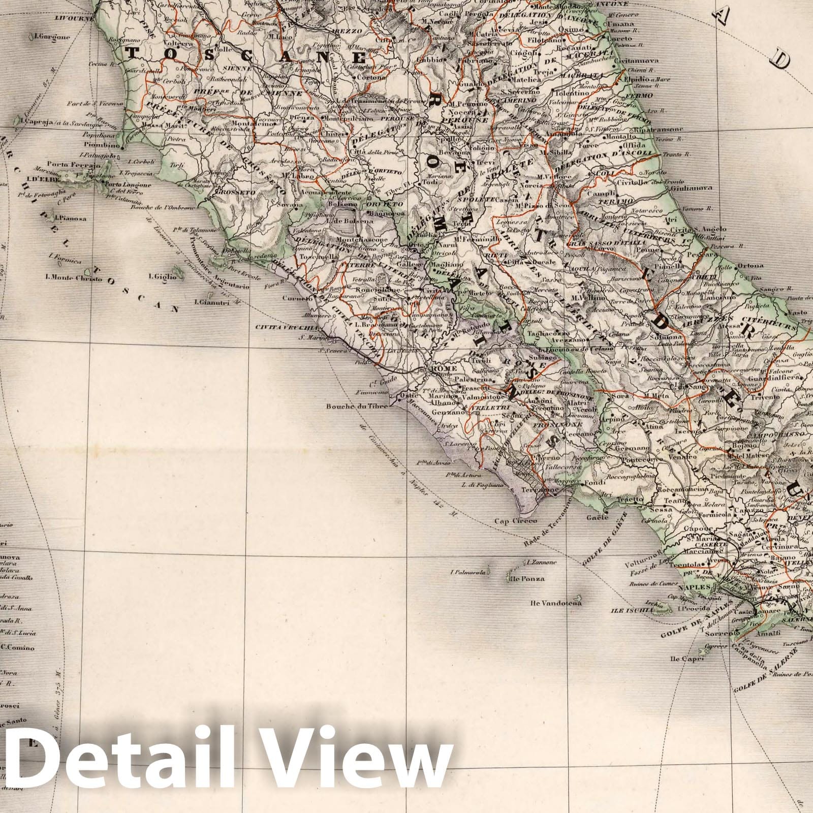 Italy - Road Map, 1863 - Historical Map Print