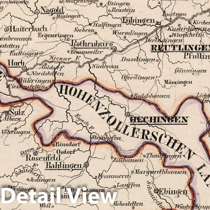 Wurttemberg, Black Forest Region - Boundary Map, 1825 - Historical Map Print