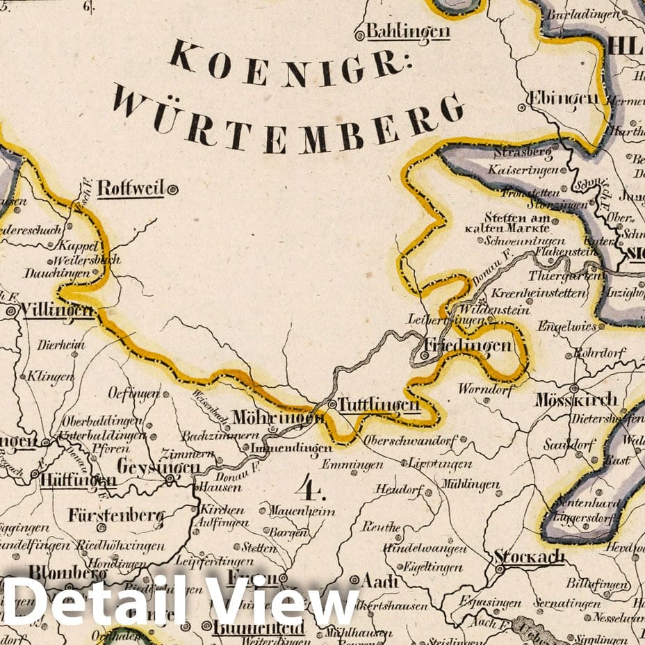 Baden and Hohenzollern - Boundary Map, 1825 - Historical Map Print