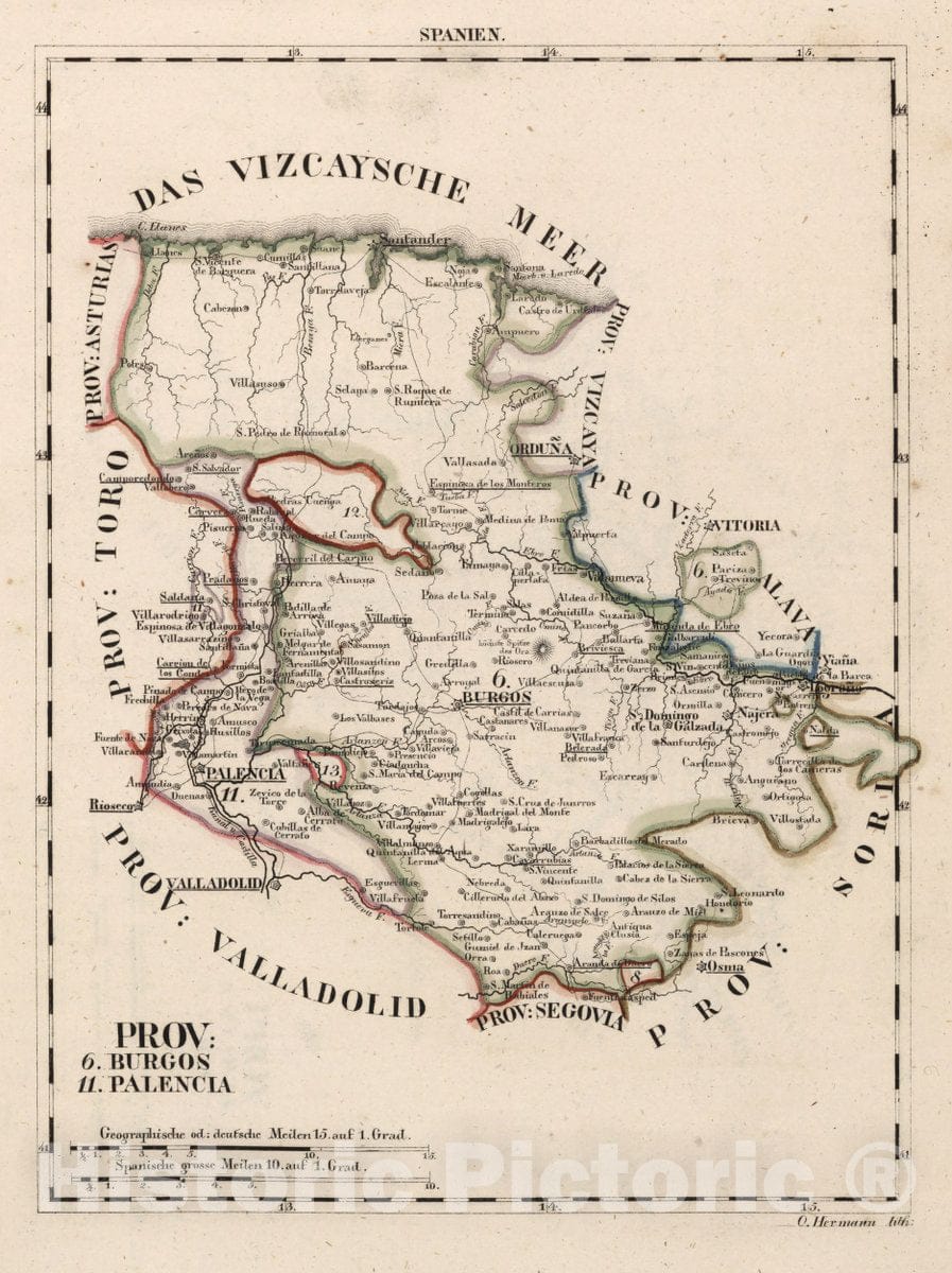 Historic Map : Spain, V.1:1-5: IV: Spanien. Prov: 6. Burgos. 11. Palencia, 1825 Atlas , Vintage Wall Art