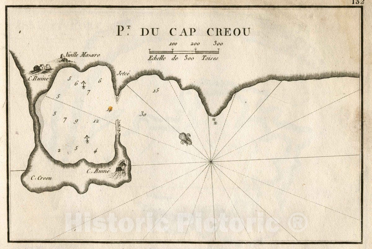 Historic Map : Port Cape Creou, Creou Pl. 132. Pt. du Cap Creou (Port of Cape Creou), 1764 Chart , Vintage Wall Art