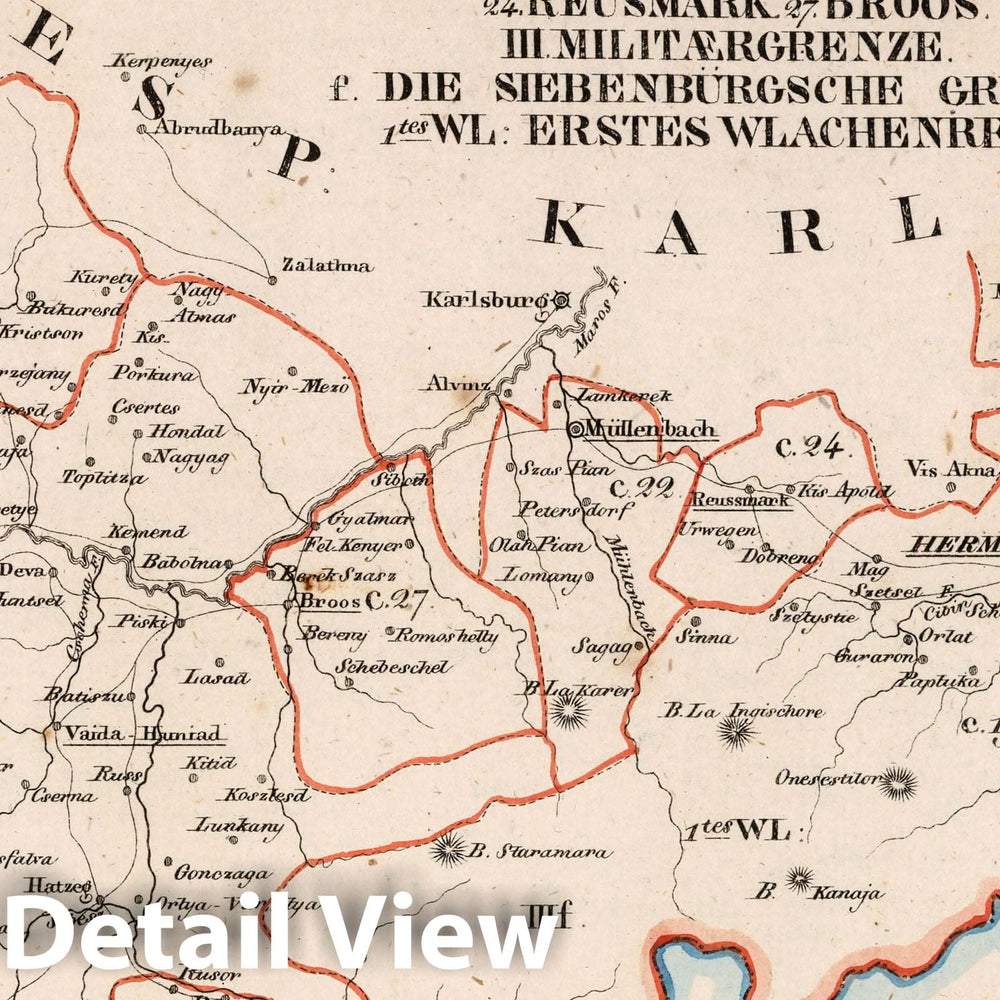 Historic Map : Austria, V.3:11-15:XII: 2. Oesterreich. C. Ungarische erbstaaten, II. Grossf: Siebenburgen. III. Militaergrenze, 1828 Atlas v2 , Vintage Wall Art