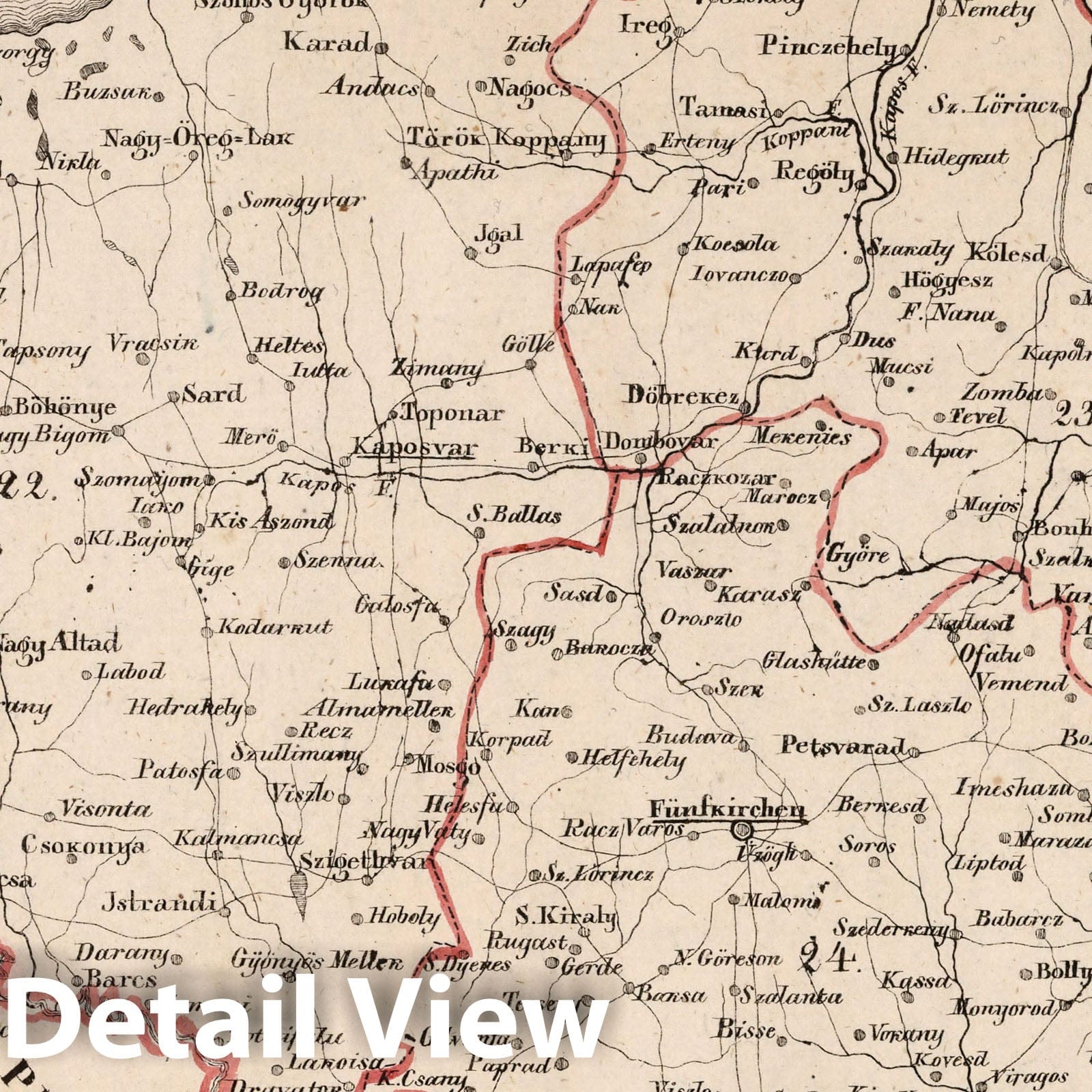 Historic Map : Austria, V.3:11-15:XII: 2. Oesterreich. C. Ungarische erbstaaten, I. Koenigr: Ungarn, Gespanschaft 22-24, 1828 Atlas , Vintage Wall Art