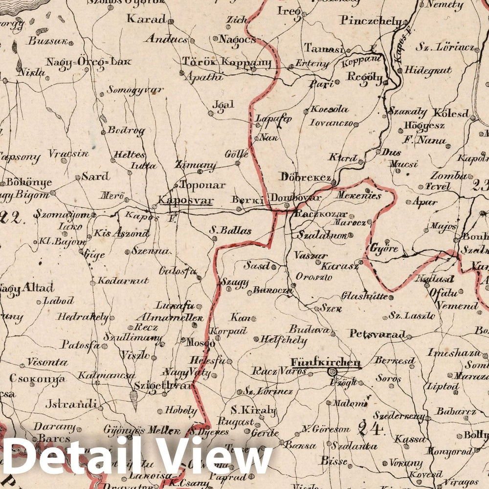 Historic Map : Austria, V.3:11-15:XII: 2. Oesterreich. C. Ungarische erbstaaten, I. Koenigr: Ungarn, Gespanschaft 22-24, 1828 Atlas , Vintage Wall Art