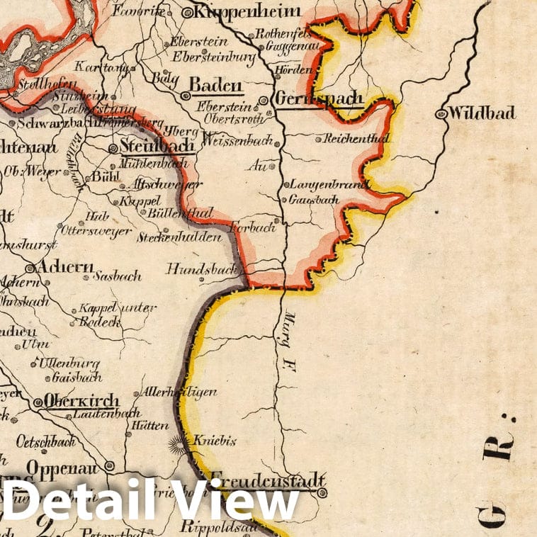 Baden, Germany - Boundary Map, 1825 - Historical Map Print