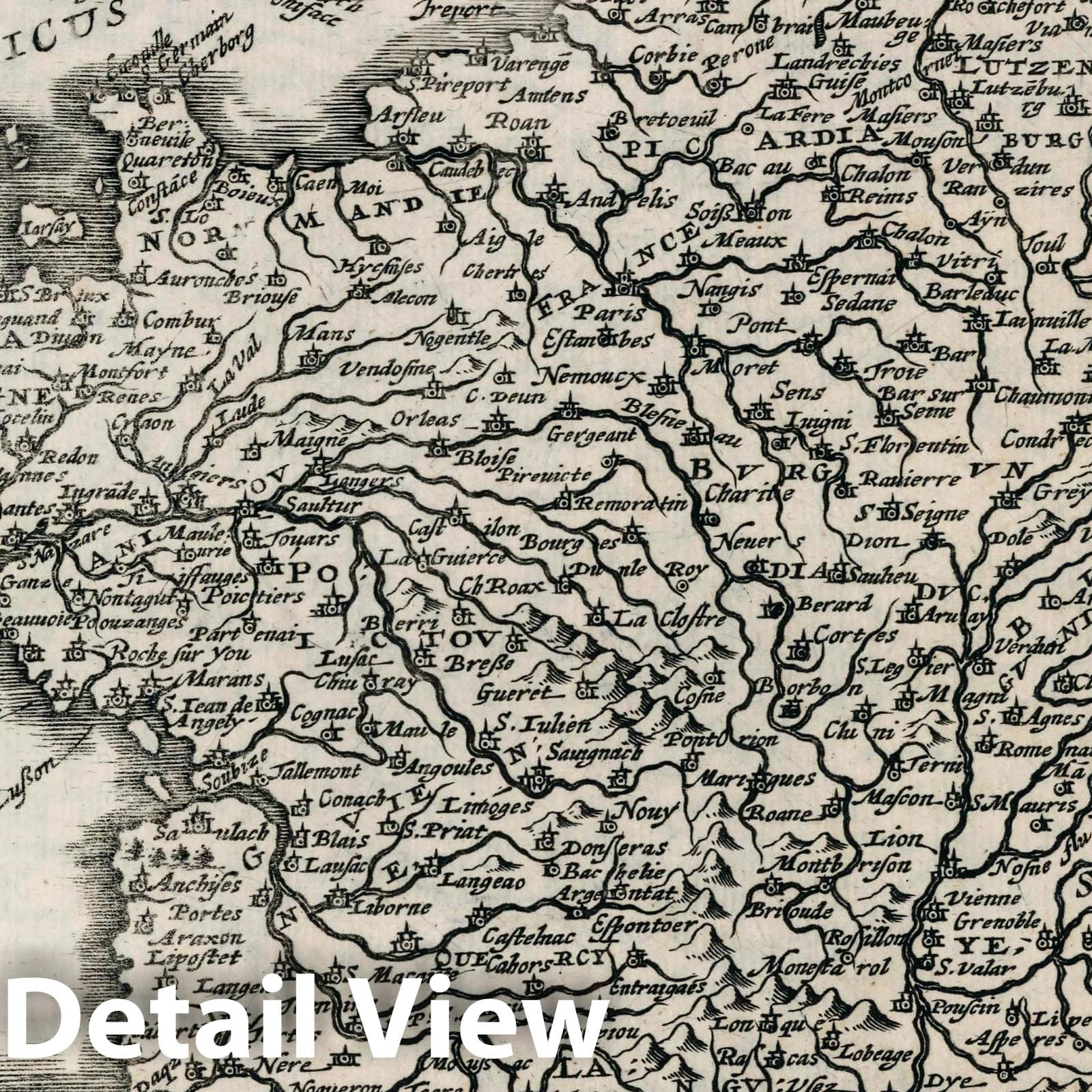 River Map, 1636 - Historical Map Print