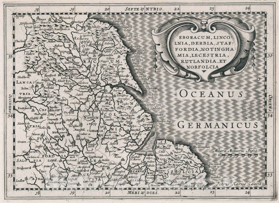 Historic Map : England, Eboracum, Lincolnia, Derbia, Staffordia, Notinghamia, Lecestria, Rutlandia, et Norfolcia, 1636 Atlas , Vintage Wall Art