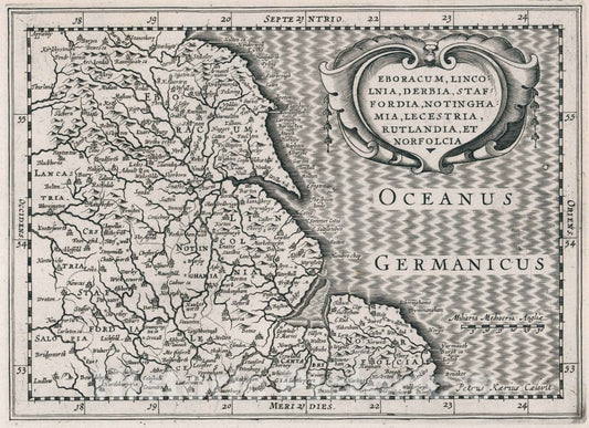 Historic Map : England, Eboracum, Lincolnia, Derbia, Staffordia, Notinghamia, Lecestria, Rutlandia, et Norfolcia, 1636 Atlas , Vintage Wall Art