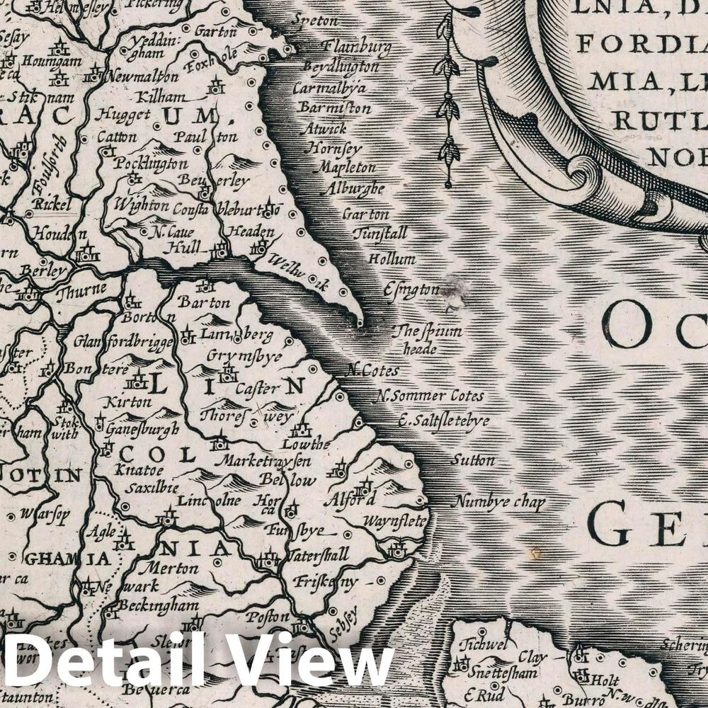 Historic Map : England, Eboracum, Lincolnia, Derbia, Staffordia, Notinghamia, Lecestria, Rutlandia, et Norfolcia, 1636 Atlas , Vintage Wall Art