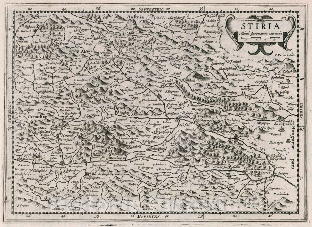 Historic Wall Map : Austria, Stiria. De novo multis in locis emendatus novisque tabulis, 1636 Atlas , Vintage Wall Art