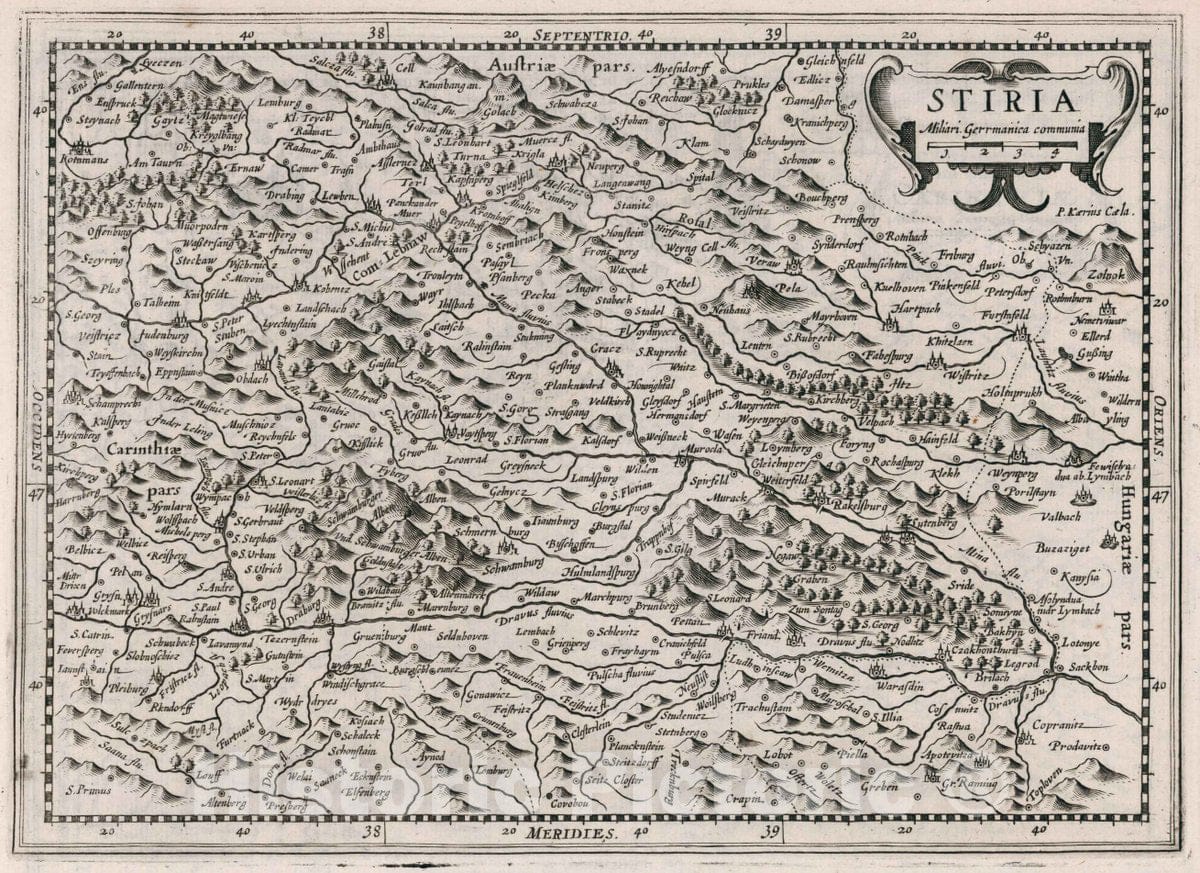 Historic Wall Map : Austria, Stiria. De novo multis in locis emendatus novisque tabulis, 1636 Atlas , Vintage Wall Art