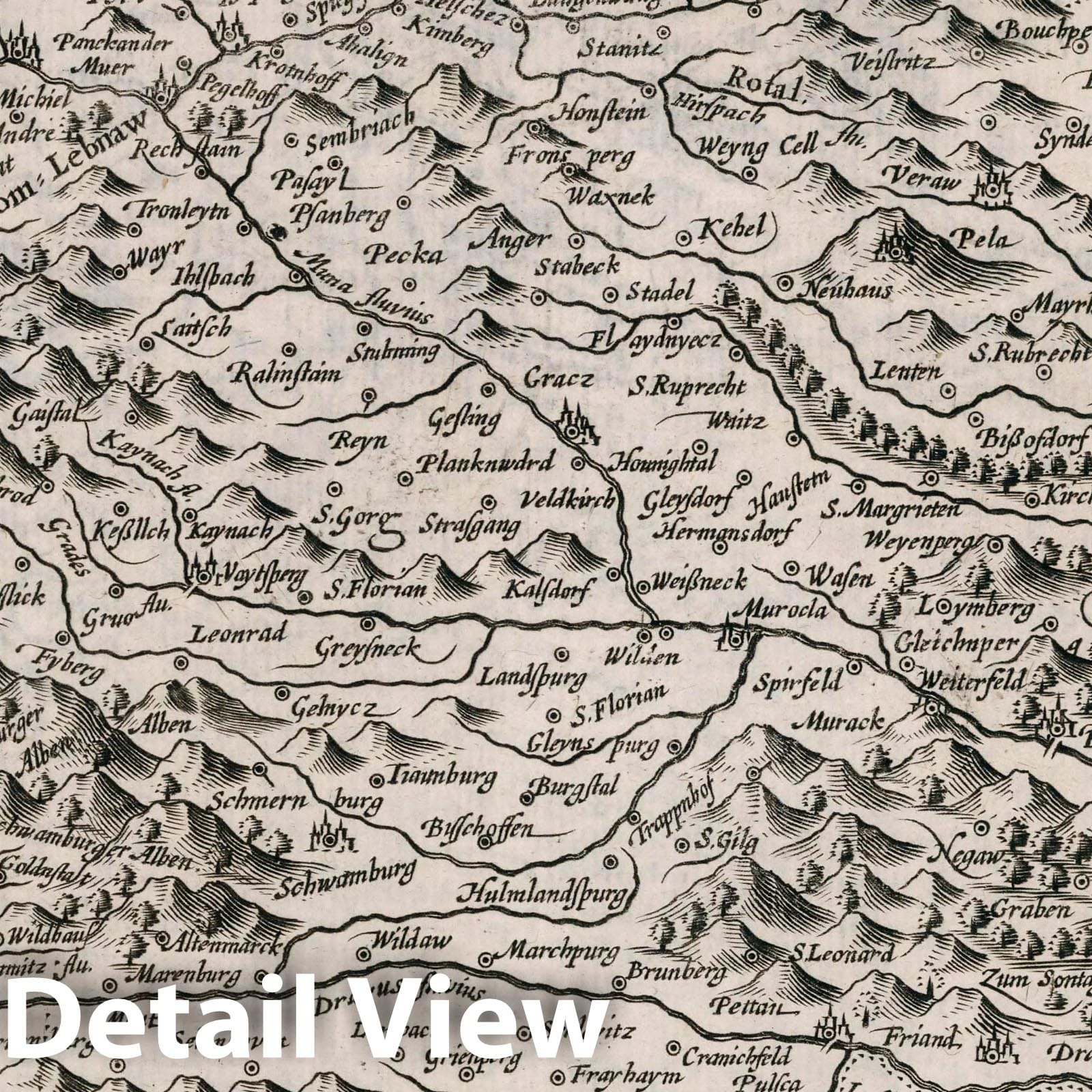 Historic Wall Map : Austria, Stiria. De novo multis in locis emendatus novisque tabulis, 1636 Atlas , Vintage Wall Art
