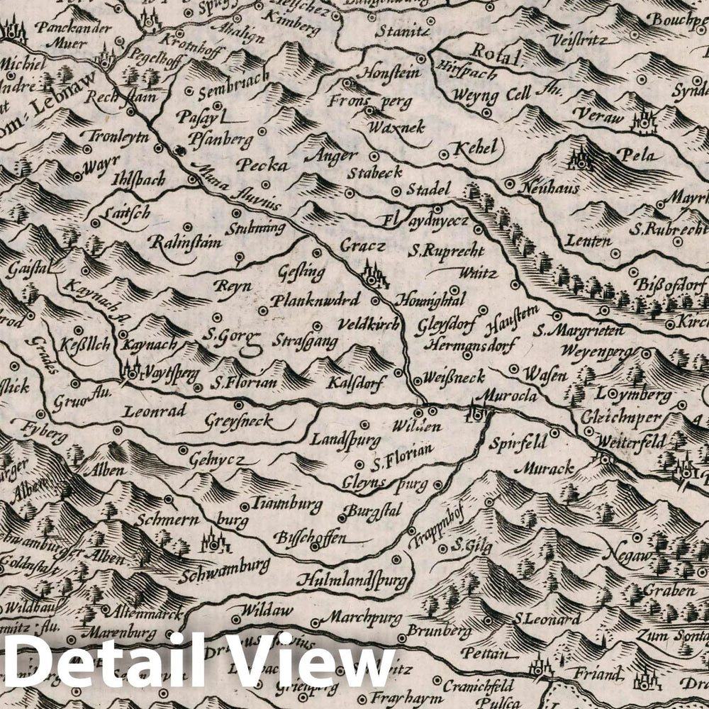 Historic Wall Map : Austria, Stiria. De novo multis in locis emendatus novisque tabulis, 1636 Atlas , Vintage Wall Art