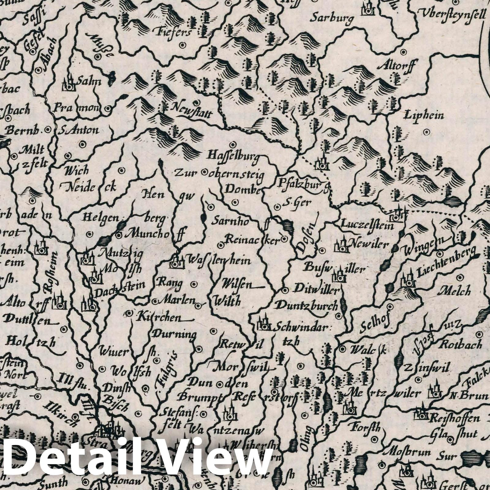 Lower Alsace, France - River Map, 1636 - Historical Map Print