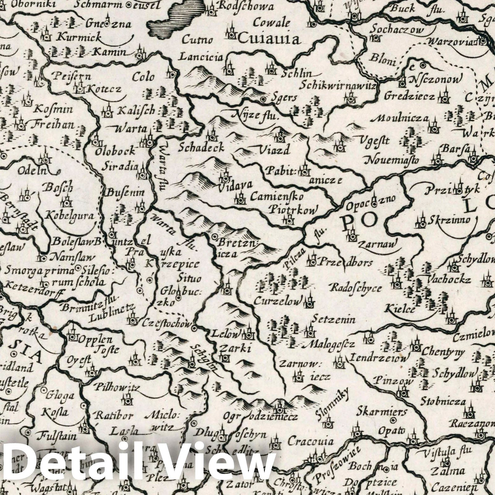 Poland and Silesia - River Map, 1636 - Historical Map Print