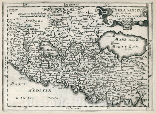 Historic Map : Palestine, Holy Land Terra Sancta que in Sacris Terra Promissionis Palestina, 1636 Atlas , Vintage Wall Art
