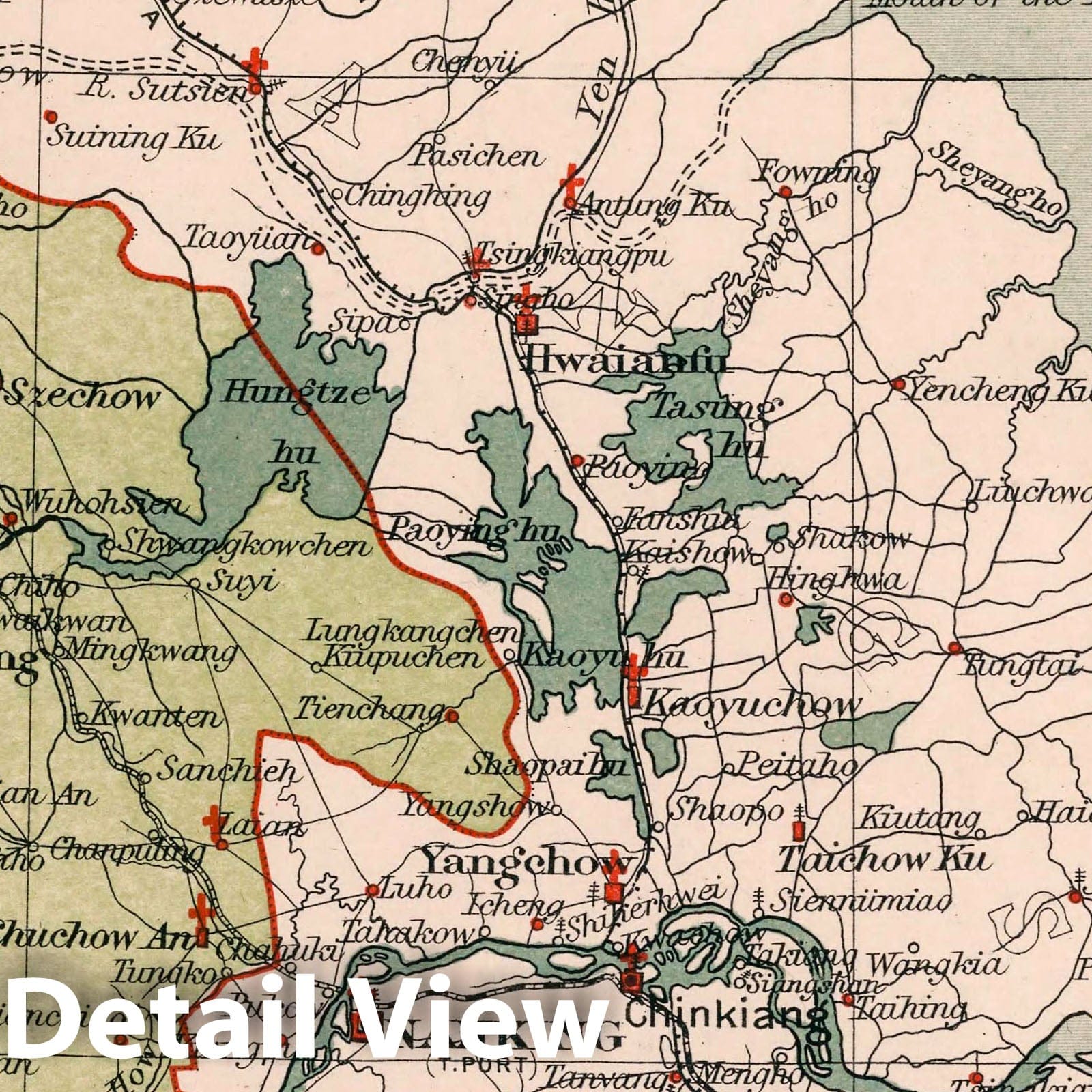 Jiangsu, China - Railroad Map, 1908 - Historical Map Print