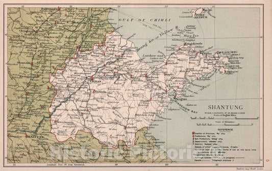 Historic Map : 1908 National Atlas - Shantung. Stanford's Geographical Establishment - Vintage Wall Art