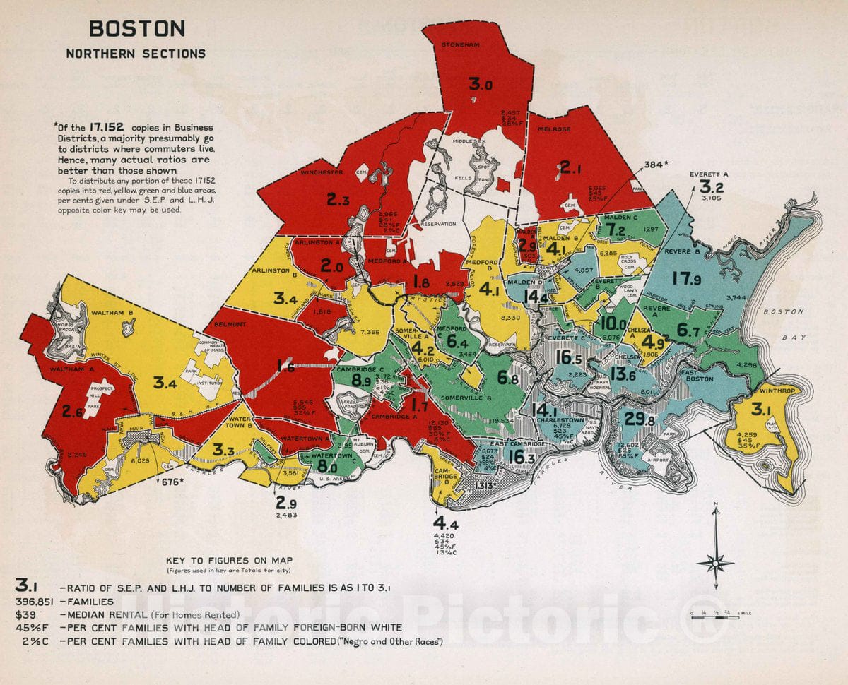 Historic Map : Boston. Northern Sections, 1932 Atlas - Vintage Wall Art