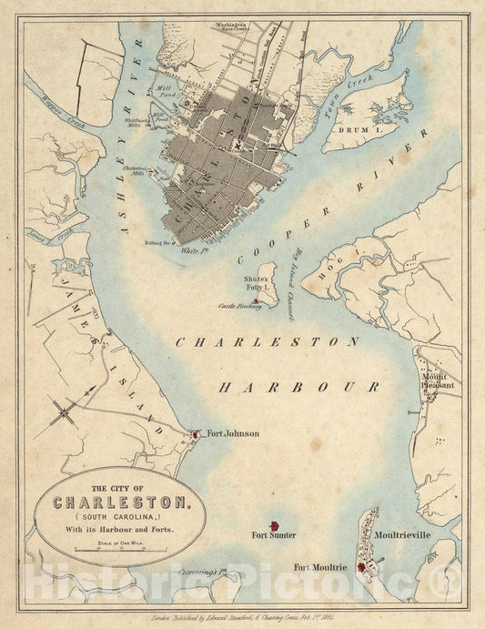 Historic Map : City of Charleston., 1857, Vintage Wall Decor