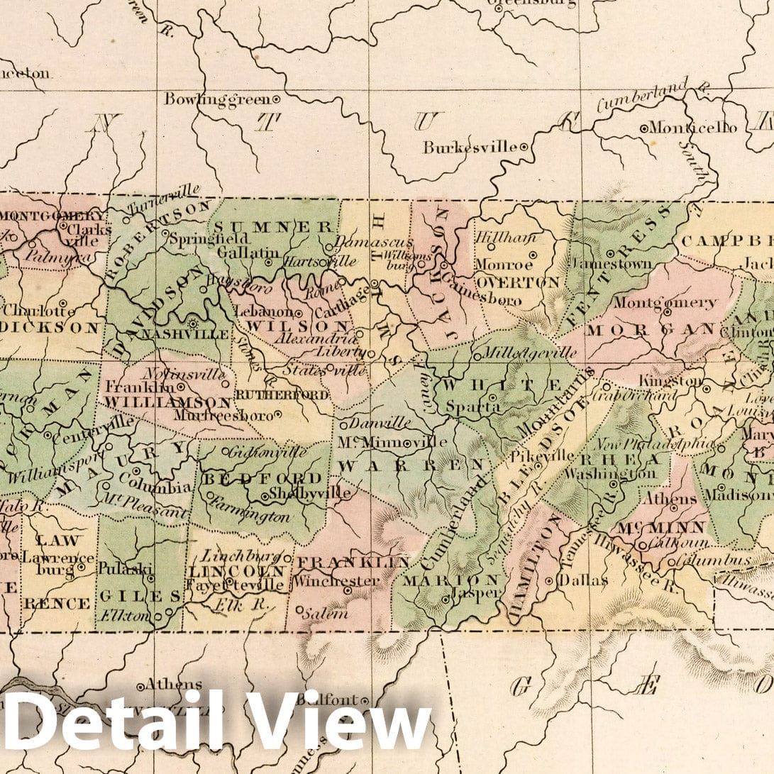 Tennessee - River Map, 1838 - Historical Map Print