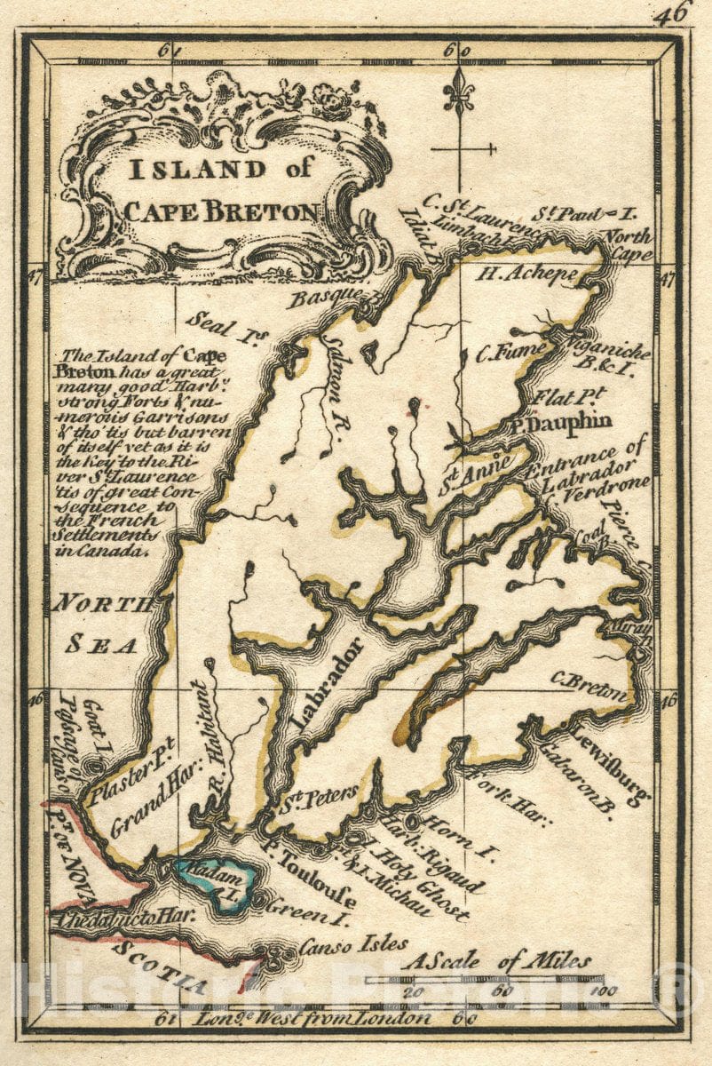 Historic Map : Island Of Cape Breton. Atlas Minimus or a New Set of Pocket Maps of the Several Empires, Kingdoms and States of the Known World, 1758 Wall Art