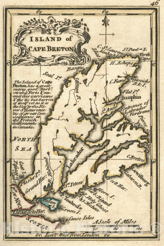 Historic Map : Island Of Cape Breton. Atlas Minimus or a New Set of Pocket Maps of the Several Empires, Kingdoms and States of the Known World, 1758 Wall Art