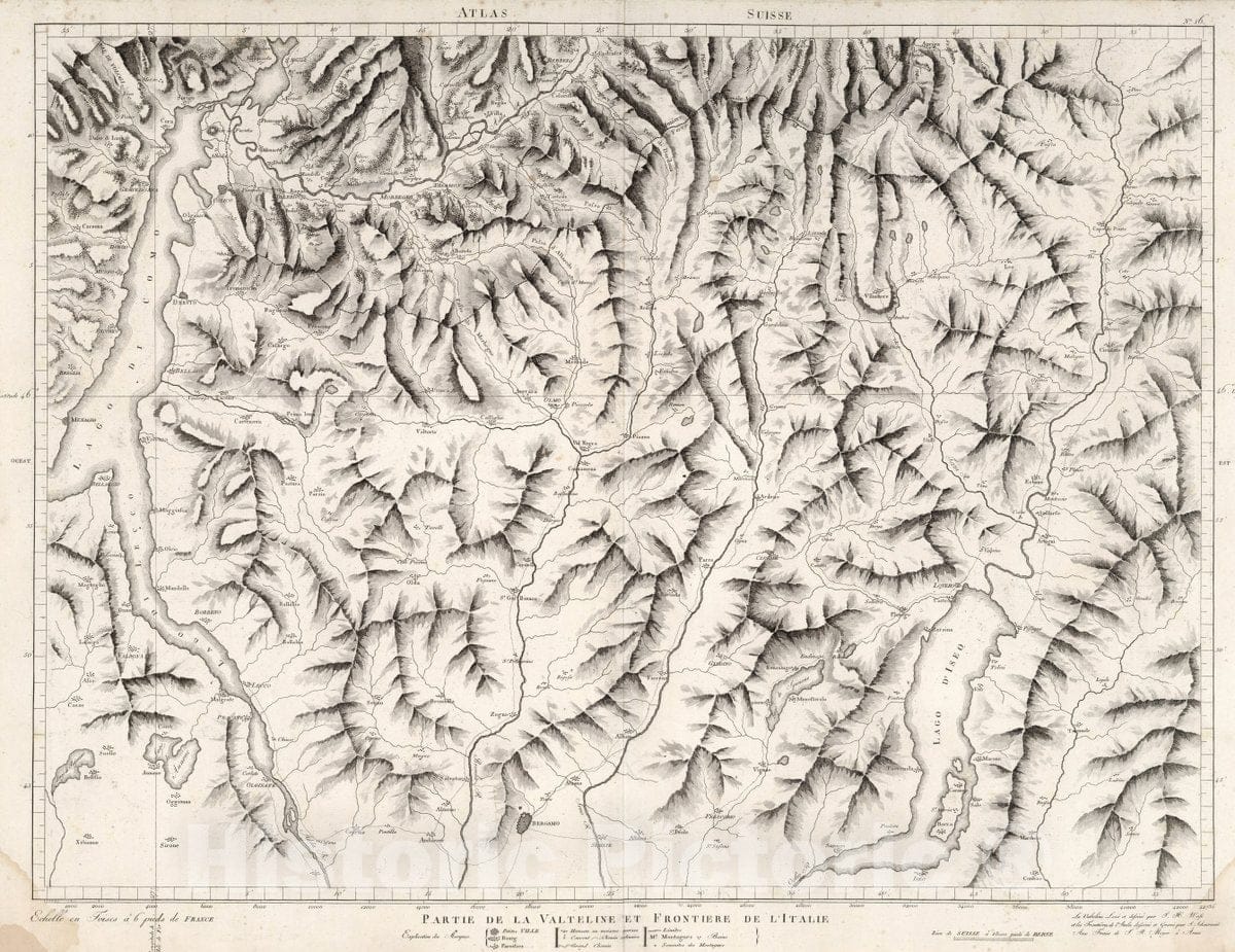 Historic Wall Map : Switzerland, No. 16. Partie de la Valteline et Frontiere de l'Italie, 1802 Atlas , Vintage Wall Art