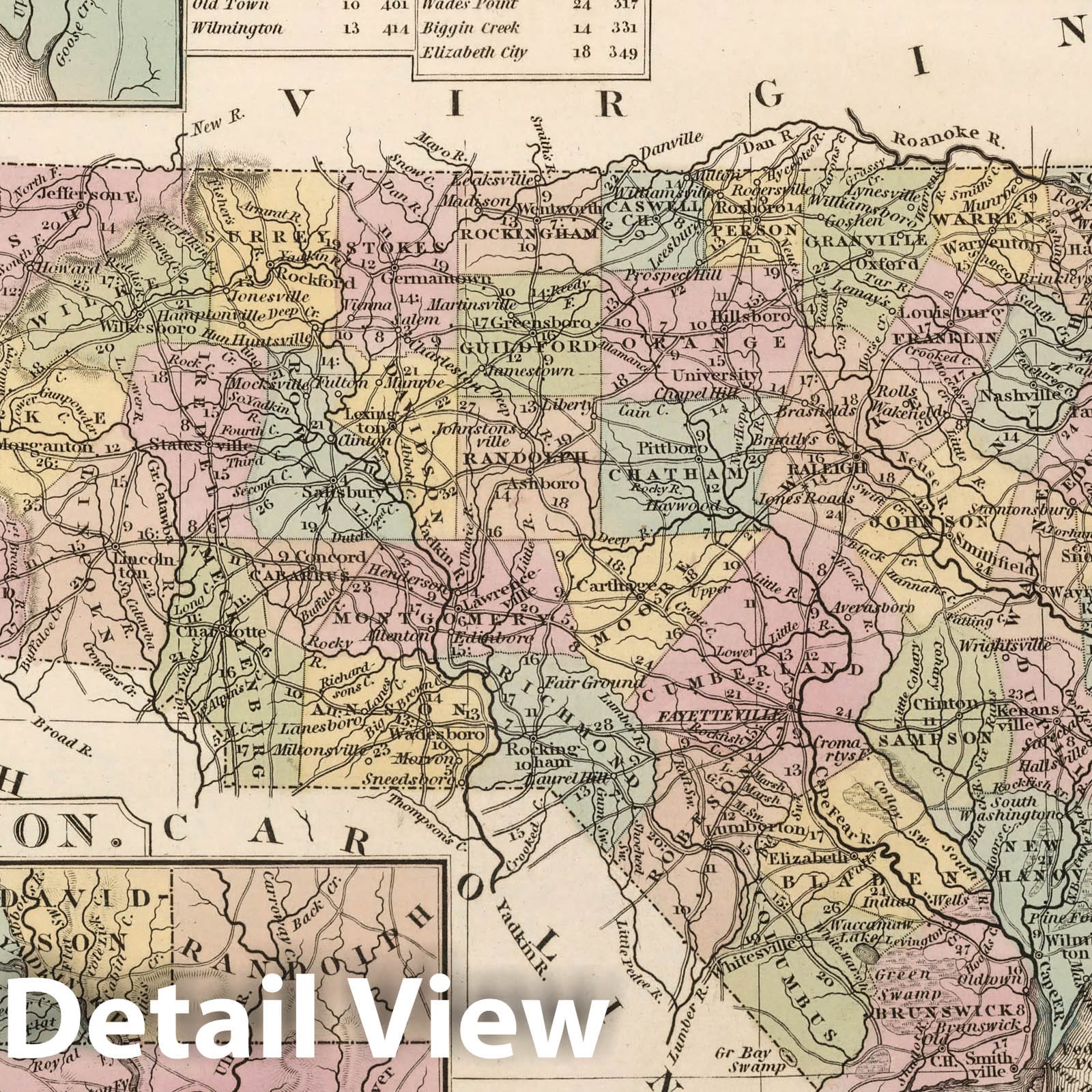 North Carolina - Road Map, 1833 - Historical Map Print