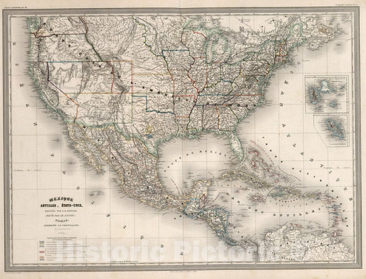 Historic Map : Mexico, West Indies Mexique, Antilles, Etats-UNIS. Pl. 39, 1864 Atlas , Vintage Wall Art