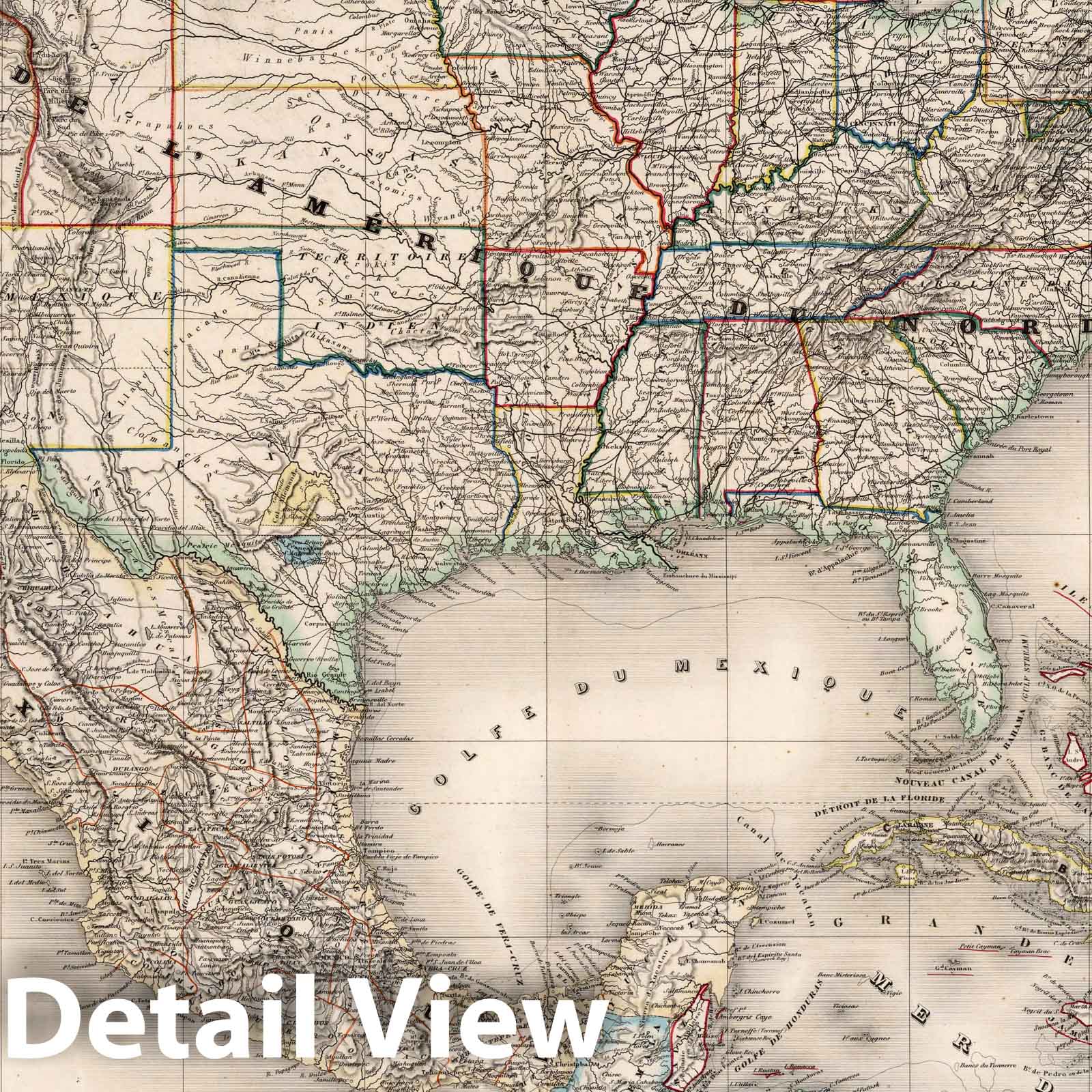 Mexico, West Indies, and United States - Road Map, 1864 - Historical Map Print
