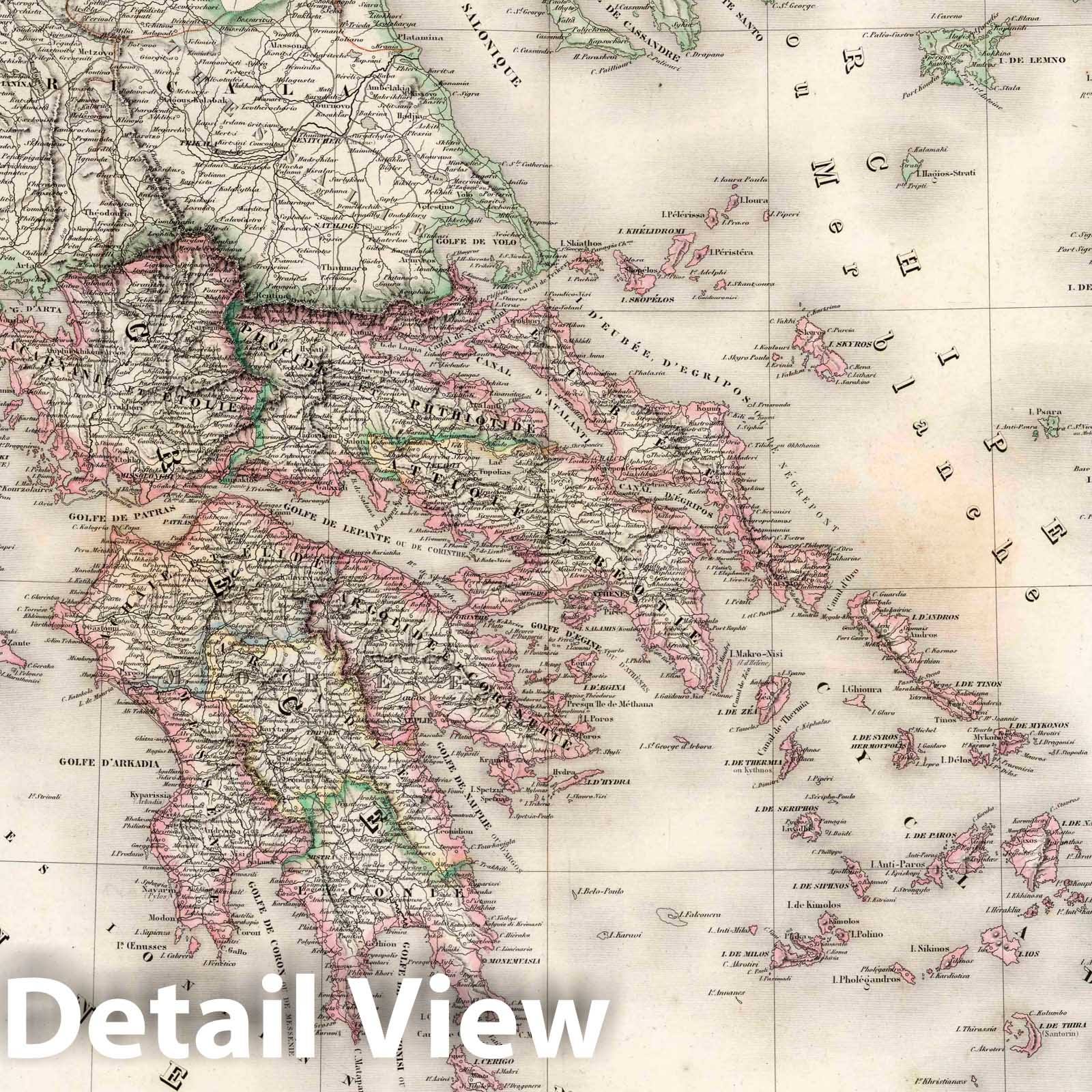 Greece with Plan of Athens - Road Map, 1863 - Historical Map Print