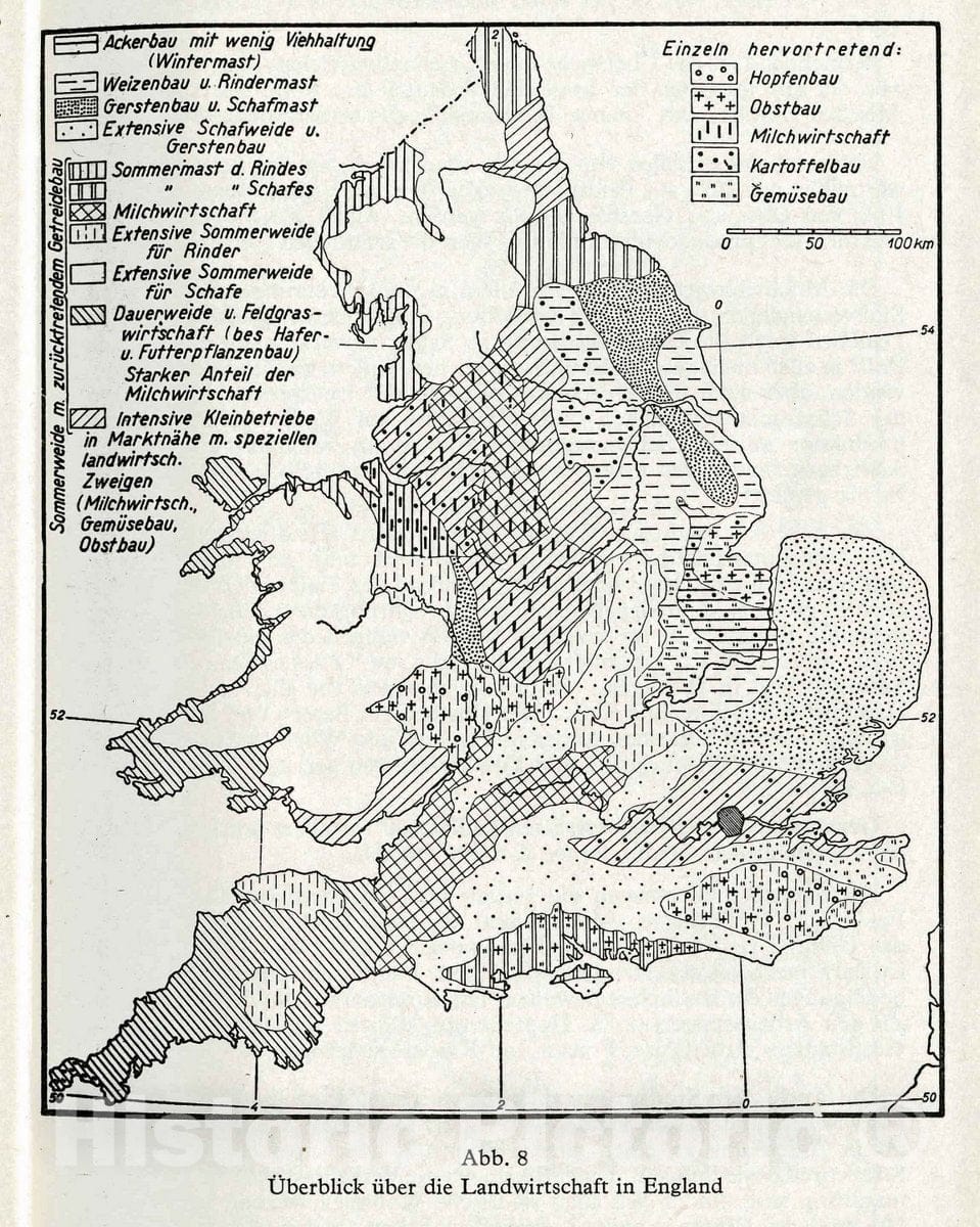 Historic Map : Fig. 8. Crops and Livestock of England, 1941 Military Atlas - Vintage Wall Art