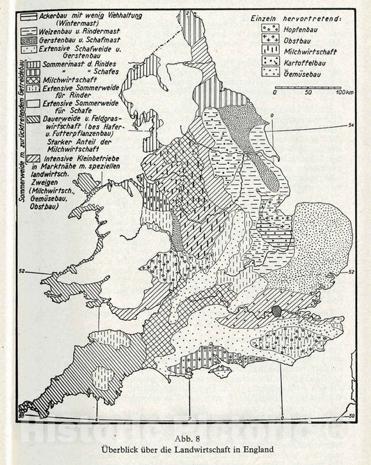 Historic Map : Fig. 8. Crops and Livestock of England, 1941 Military Atlas - Vintage Wall Art