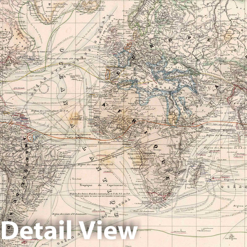 Historic Map : Mappe - Monde : Planispherrique, Physique et hydrographique. Pl. 10, 1864 Atlas - Vintage Wall Art