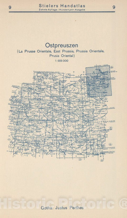 East Prussia, 1925 - Historical Map Print from Stieler's Atlas