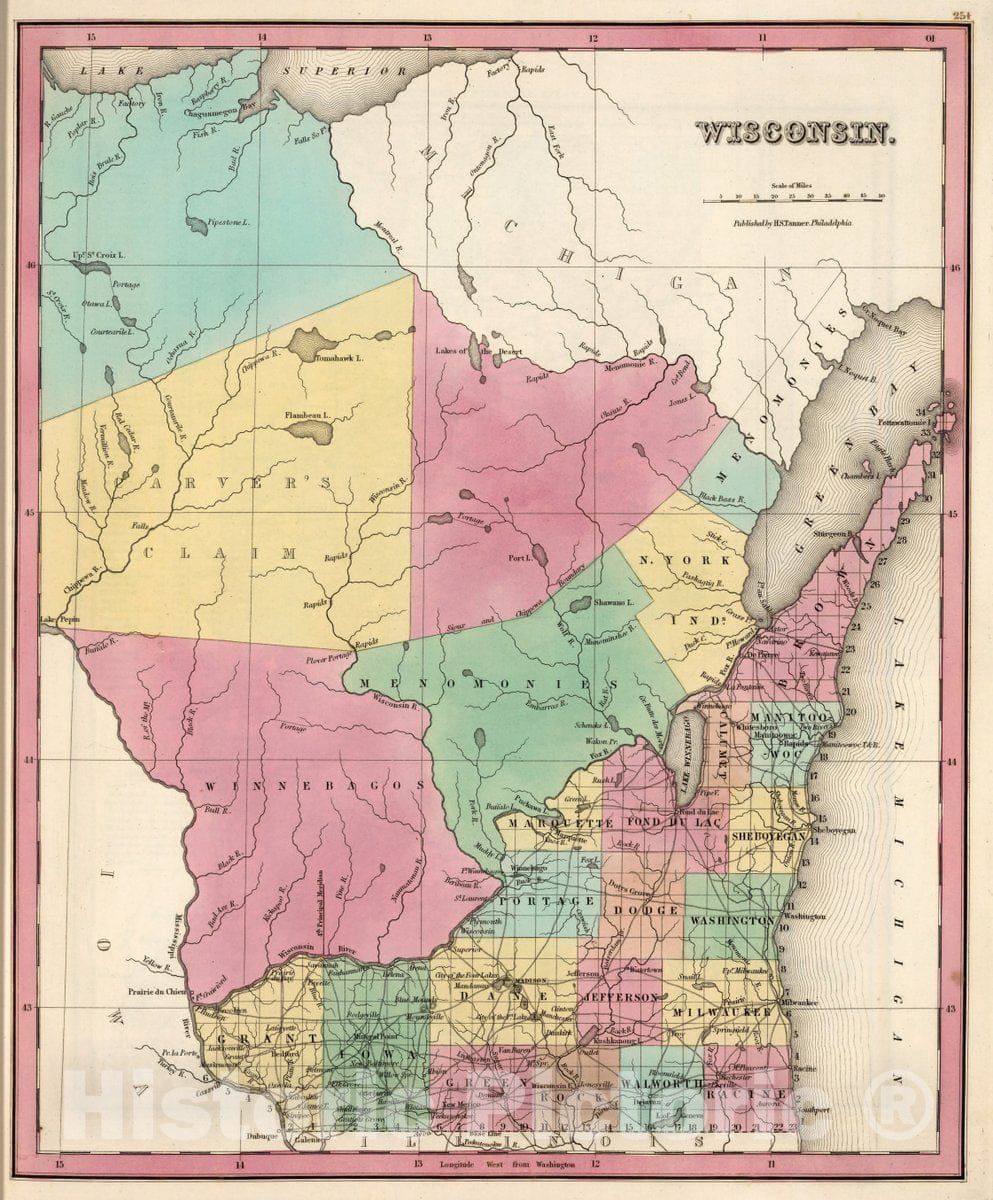 Historic Map : Wisconsin, 1842 Atlas - Vintage Wall Art