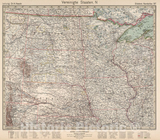 Historic Map : United States, 97. Vereinigte Staaten N. United States N, 1925 Atlas , Vintage Wall Art