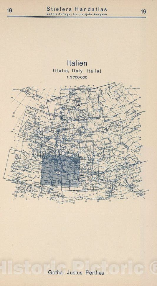 Historic Map : 1925 Index Map: 19. Italien. Italy. - Vintage Wall Art