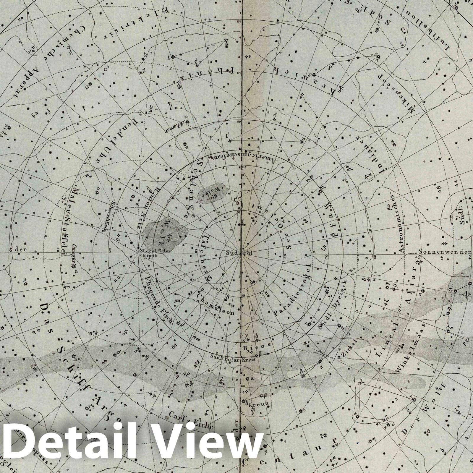 Southern Hemisphere - Celestial Map, 1857 - Historical Star Chart Print